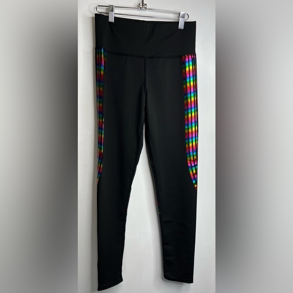 Black Rainbow Design Leggings Size L/XL NWOT